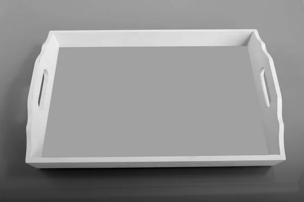 Empty Wooden Tray Gray Background Clipping Path Included — Stock Photo, Image