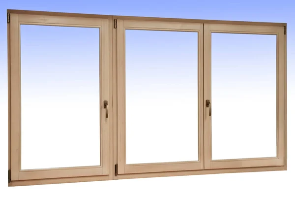 Wooden Three Wing Window System Fabricated — Stock Photo, Image