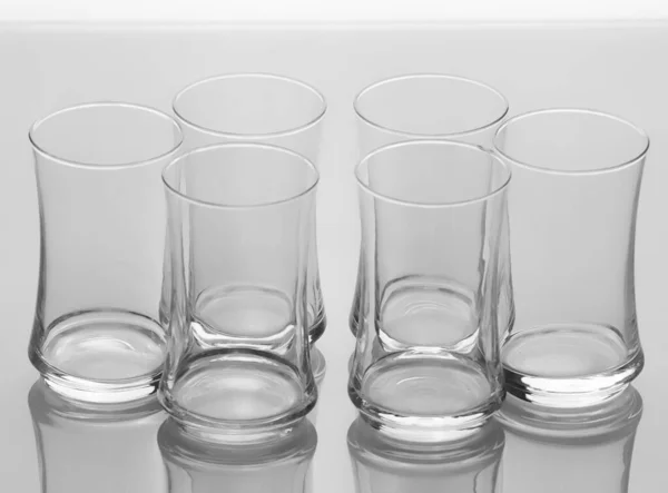 Set Von Sechs Eleganten Leeren Gläsern Isoliert Auf Weißem Hintergrund — Stockfoto