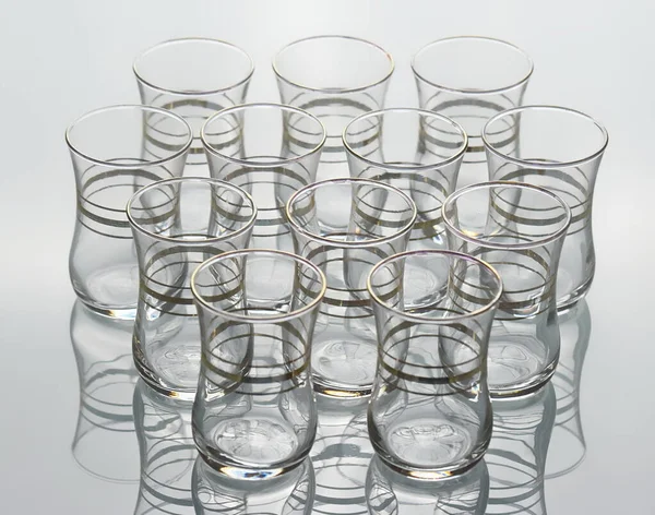 Set Twelve Empty Cups Tea Shaped Tulip Isolated White Background — Stock Photo, Image