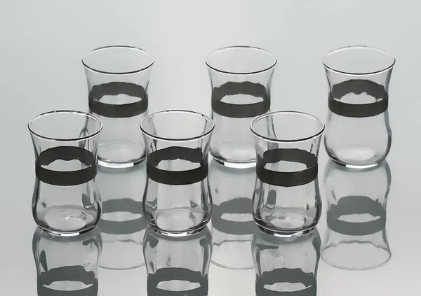 Set Von Sechs Leeren Tassen Tee Tulpe Isoliert Auf Weißem — Stockfoto