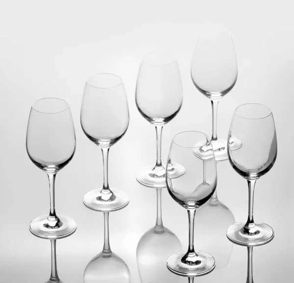 Set Six Empty Wine Glasses Isolated White Background — Stock Photo, Image