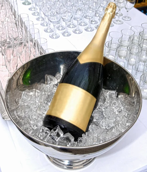 Fles Champagne Een Ijsblokje — Stockfoto