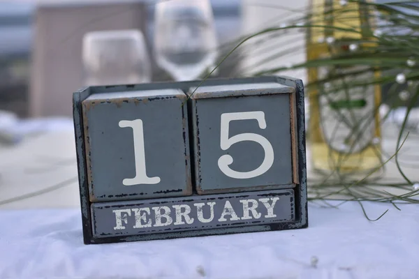 Bloques Madera Caja Con Fecha Día Mes Febrero Calendario Bloques — Foto de Stock