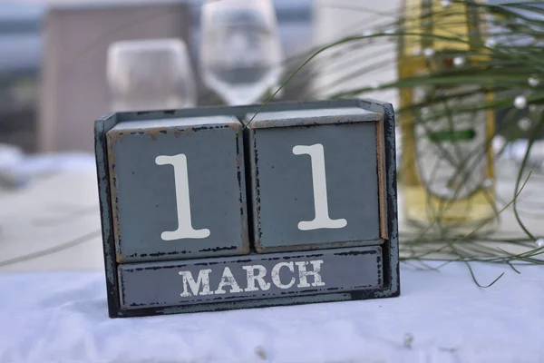 3月11日 3月11日和3月11日 木制方块日历 — 图库照片