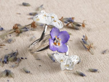 Handmade copper and silver jewelry ring in the shape of butterfly from the genus Scopula decorata. Handmade jewelry