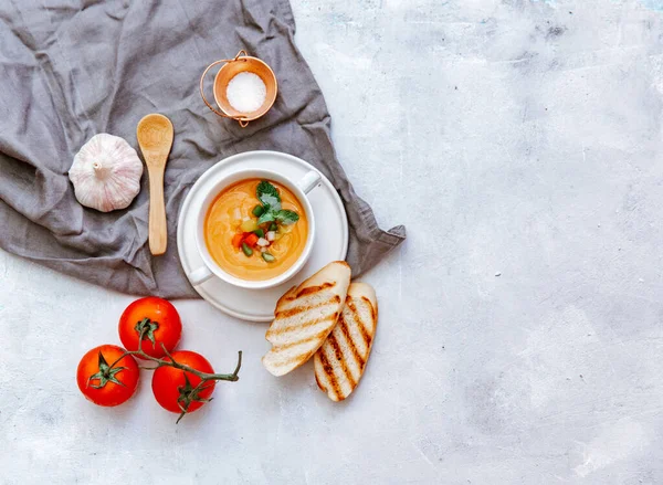 Kall Tomat Soppa Gazpacho Skål Spansk Traditionell Sommarmat — Stockfoto