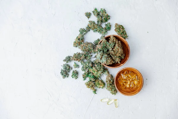 Buds Cannabis Medicinal Sortidas Cápsulas Óleo Cbd — Fotografia de Stock