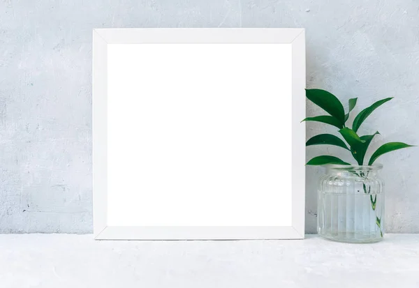 Mockup Branco Espaço Cópia Plantas Cartaz Convite Com Vazio Mesa — Fotografia de Stock