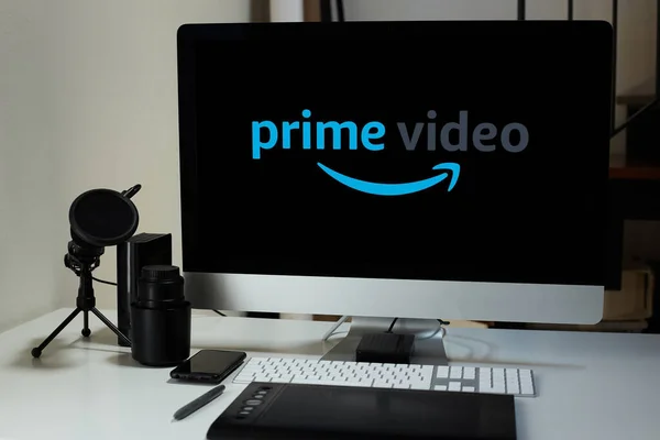 Asztali Számítógép Megjelenítő Prime Video Amazon — Stock Fotó