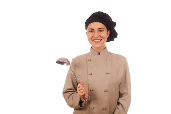 Bastante Mujer Chef Fondo Blanco — Foto de Stock