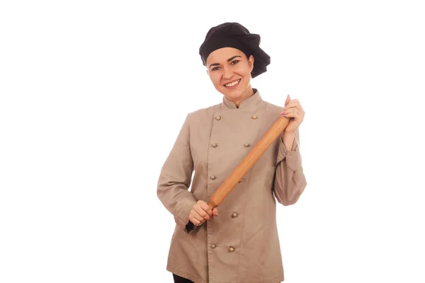 Pretty Female Chef White Background — Stock Photo, Image