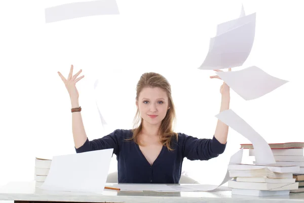 Student throw paper sheets — Stock Photo, Image