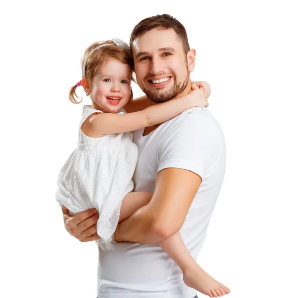 Lycklig familj och fars dag. dottern kramar pappa — Stockfoto