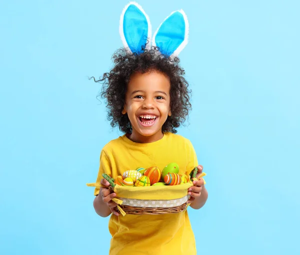 Adorable Niño Afroamericano Feliz Con Pelo Rizado Ropa Casual Orejas — Foto de Stock