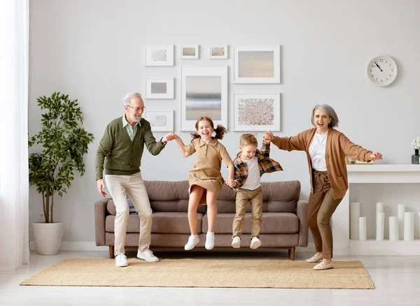 Full Length Two Excited Kids Siblings Having Fun Playing Active — Stock Photo, Image