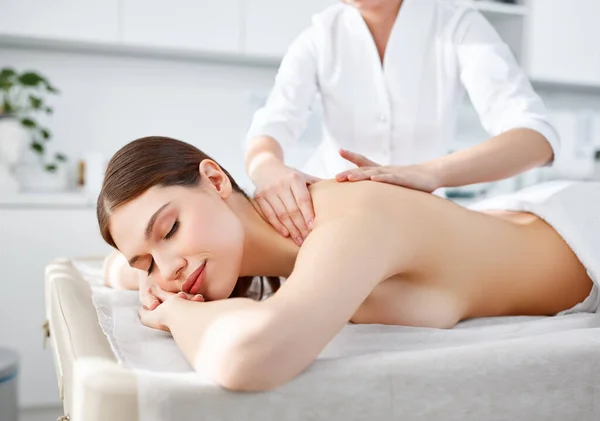 Proffesional Masseur Doing Classic Back Massage Young Attractive Woman Female — Stock Photo, Image