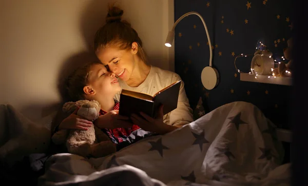 Happy Family Woman Son Touching Noses Smiling While Reading Book — Foto de Stock