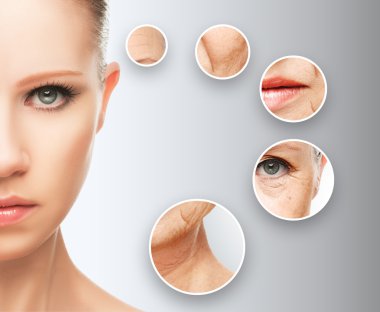 beauty concept skin aging. anti-aging procedures, rejuvenation, lifting, tightening of facial skin clipart