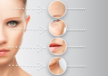 Yaşlanma Cilt güzellik kavramı. Anti-Aging yordamlar, gençleştirme, kaldırma, yüz cilt sıkılaştırma