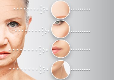 Yaşlanma Cilt güzellik kavramı. Anti-Aging yordamlar, gençleştirme, kaldırma, yüz cilt sıkılaştırma