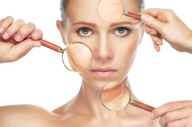 beauty concept skin aging. anti-aging procedures, rejuvenation, lifting, tightening of facial skin clipart