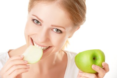 güzel genç sağlıklı kız bir elma yemek