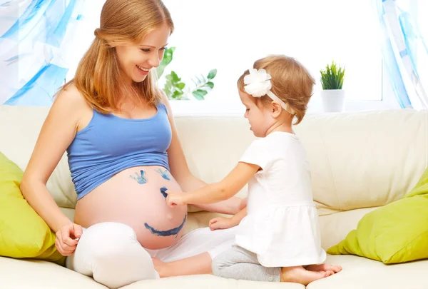 Happy family in anticipation of baby. Pregnant mother and child — Stock Photo, Image