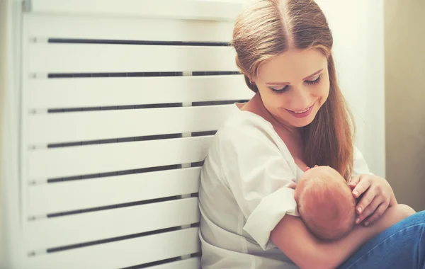 Mutlu bir aile. kucaklayan yeni doğan bebek anne — Stok fotoğraf