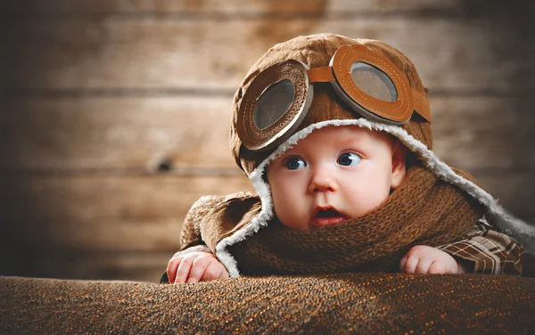 Cute pilot aviator baby newborn — Stock Photo, Image