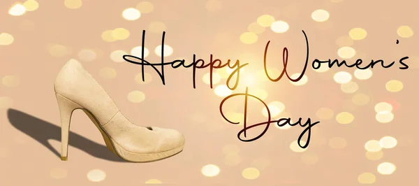 Happy Woman Day March Holiday High Heels Shoe Bokeh Light — Stock Photo, Image