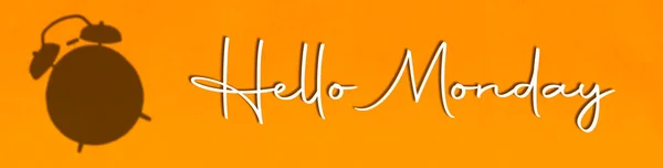 Lettering Hello Monday Silhouette Alarm Orange Background — Stock Photo, Image