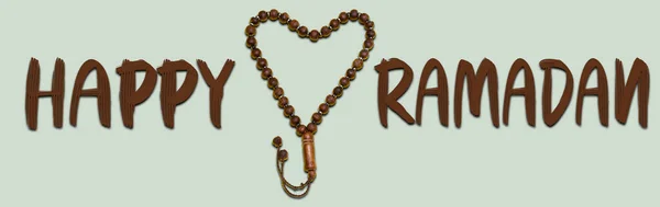 Happy Ramadan Muslim Rosary Beads Heart Shape — Stock Photo, Image