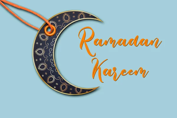 Fundo Islâmico Lua Crescente Fundo Azul Conceito Concepção Ramadan Kareem — Fotografia de Stock