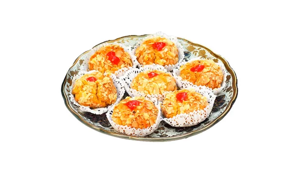 Orientalische Algerische Süße Kekse Mchewek Auf Arabisch Isoliert Auf Weißem — Stockfoto