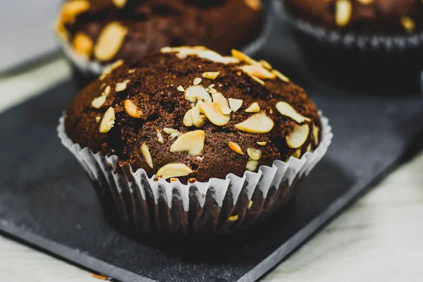 Muffins Caseros Nueces Chocolate Pizarra —  Fotos de Stock