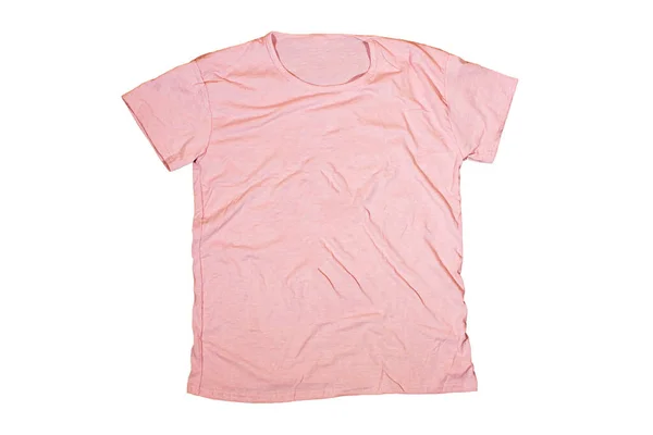 Shirt Rosa Mock Isolado Branco Pronto Para Substituir Seu Projeto — Fotografia de Stock