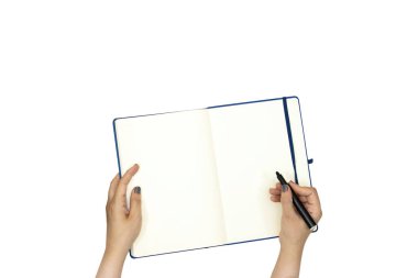 Boş beyaz arkaplana yazı yazan eller