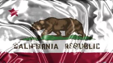 Kaliforniya Cumhuriyet Bayrağı 'nın yakın çekimleri görünür kırışıklıklarla yavaşça dalgalanıyor