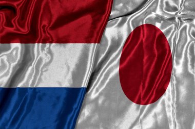 Japonya ve Hollanda Antilleri iki bayrak tekstil kumaşı, kumaş dokusu