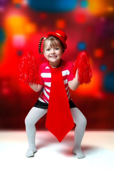 Porträt eines kleinen Mädchens im Karnevalskostüm auf abstraktem Hintergrund — Stockfoto