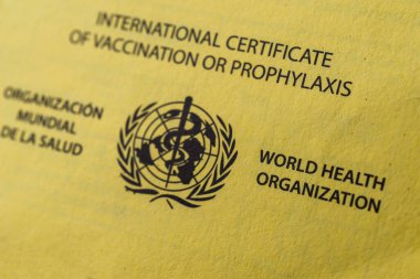 Buenos Aires, Arjantin - 29 Ocak 2021: WHO aşı sertifikası 