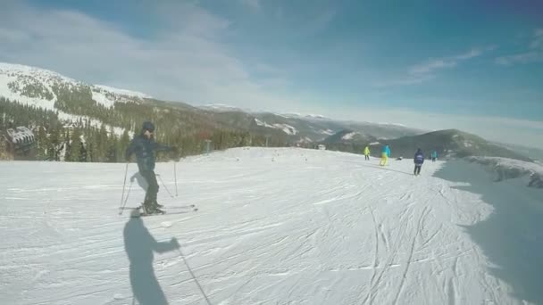 Descida de esqui na natureza — Vídeo de Stock