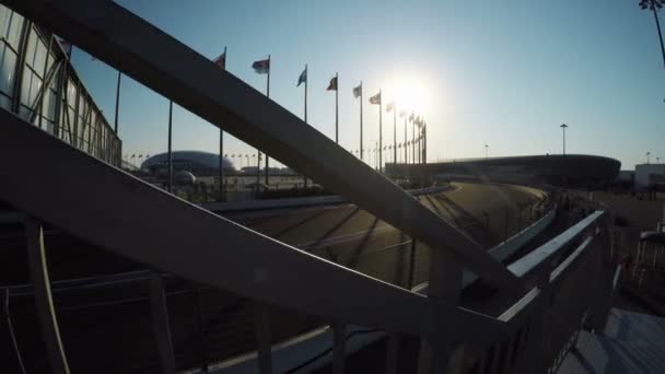 Banderas de países en el Parque Olímpico — Vídeos de Stock
