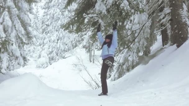 Mädchen im Winterwald — Stockvideo