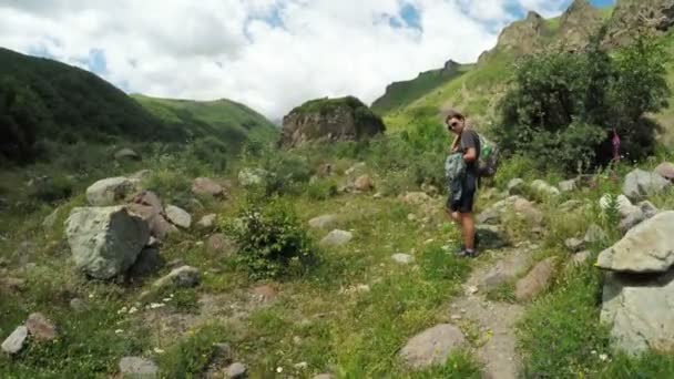 Caminho em prados alpinos — Vídeo de Stock