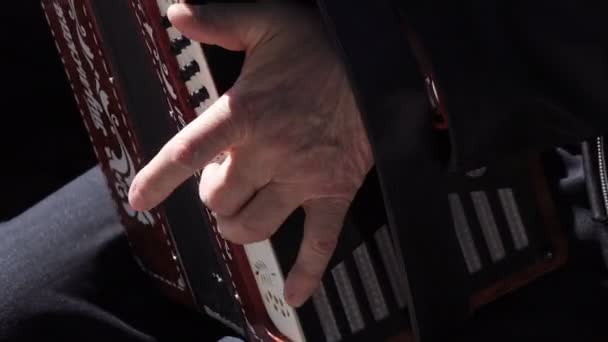 Yaşlı adam eski akordeon çalar — Stok video