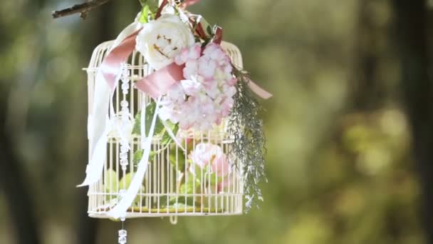 Невеста с декоративной клеткой — стоковое видео