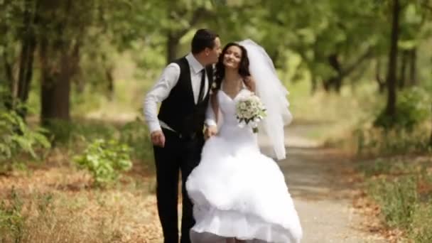 Bride and groom walking — Stock Video