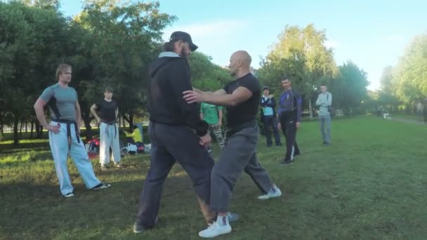 Educação lutando no parque — Vídeo de Stock